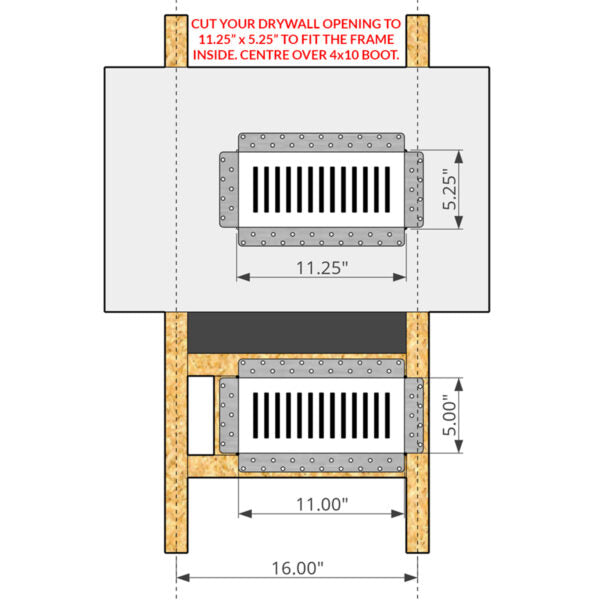 Breezelux 410 Removable Flush Mount Wall & Ceiling Air Supply<br>4” x 10” (Duct Opening) Requires 5” x 11” Drywall Opening