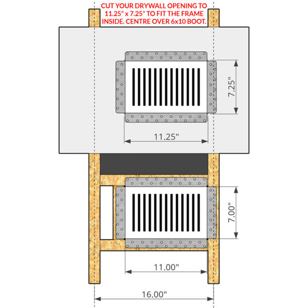 Breezelux 610 Removable Flush Mount Wall & Ceiling Air Supply<br>6” x 10” (Duct Opening) Requires 7” x 11” Drywall Opening