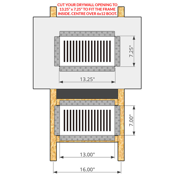 Breezelux 612 Removable Flush Mount Wall & Ceiling Air Supply<br>6” x 12” (Duct Opening) Requires 7” x 13” Drywall Opening