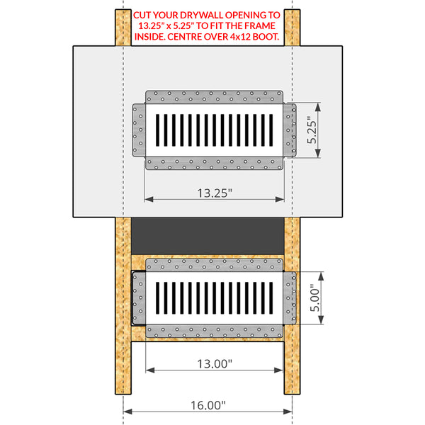 Breezelux 412 Removable Flush Mount Wall & Ceiling Air Supply<br>4” x 12” (Duct Opening) Requires 5” x 13” Drywall Opening