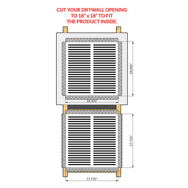SilhouEase 18 Exhaust Fan Removable Flush Mount Bathroom Cover<br>18" x 18” Drywall Opening