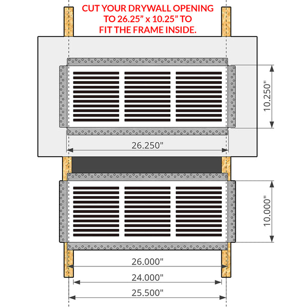 CliqueElite 24 Removable Air Return Vent<br>24” x 8” (Duct Opening) Requires 26" x 10" Drywall Opening