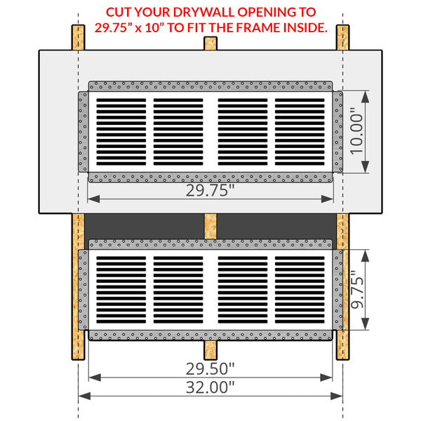 CliqueElite 30 Removable Air Return Vent<br> 30” X 8” (Duct Opening) Requires 29 1/2″ x 9 3/4″ Drywall Opening