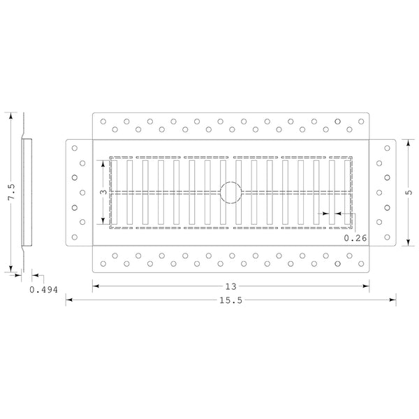 Breezelux 412 Removable Flush Mount Wall & Ceiling Air Supply<br>4” x 12” (Duct Opening) Requires 5” x 13” Drywall Opening