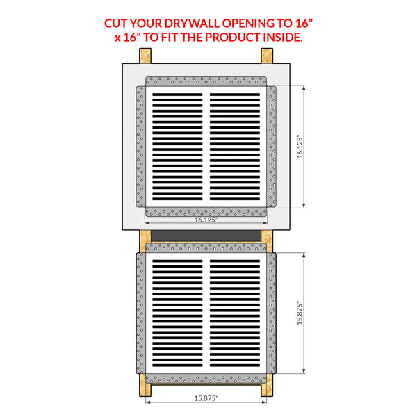 SilhouEase 16 Exhaust Fan Removable Flush Mount Bathroom Cover<br>16" x 16” Drywall Opening